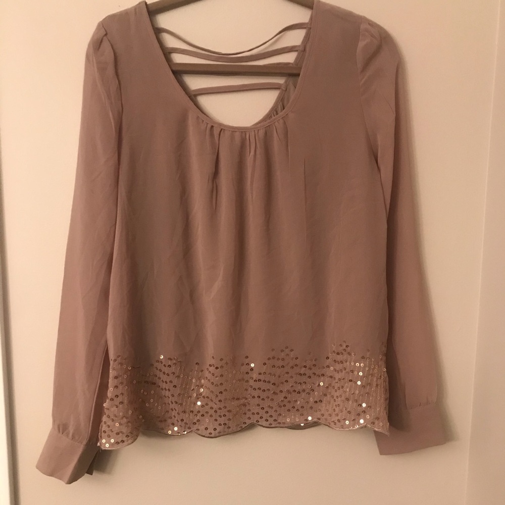 Blue Pepper Tan Blouse with Sequins